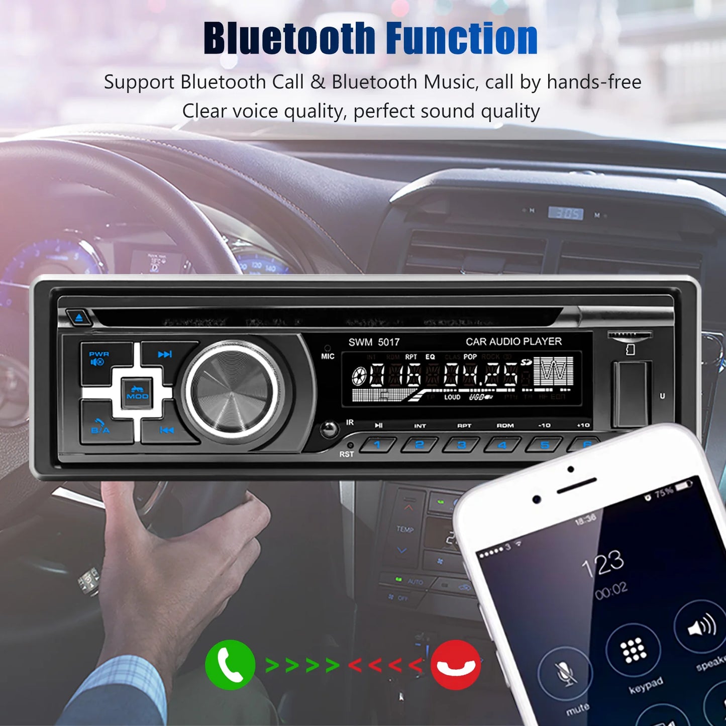 ESSGOO Autoradio 1 din autoradio Support CD/VCD/DVD autoradio RDS FM Bluetooth AUX RCA USB TF carte 1Din MP3 lecteur multimédia