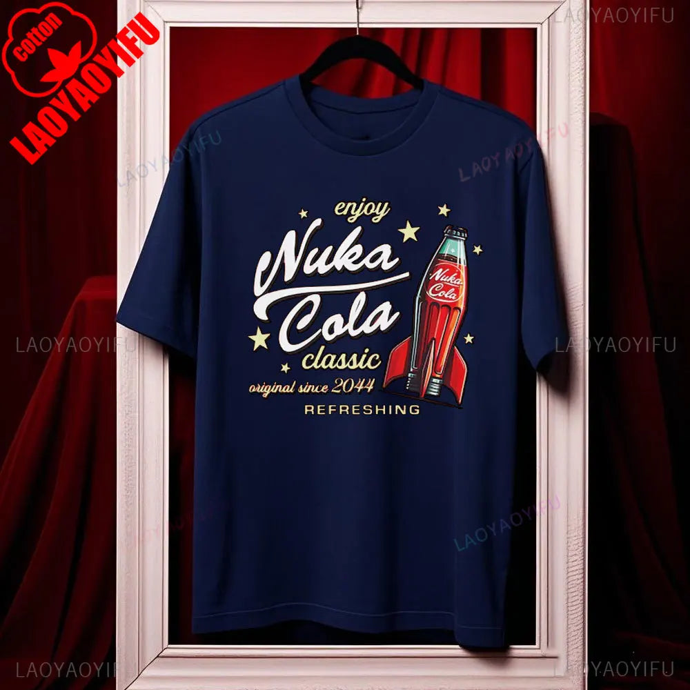 تيشيرت Nuka Cola Fallout للجنسين من القطن الناعم، تي شيرت مضحك، تي شيرت أحمر عتيق 2044، تي شيرت علوي، هدية للمعجبين، ملابس رجالية، هاراجوكو