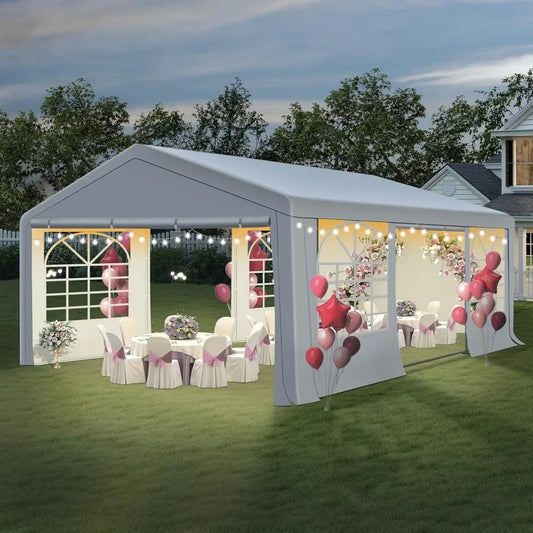 Tente et abri de fête à baldaquin de 20' x 20', tonnelle de mariage extérieure robuste avec 4 sacs de sable, auvent d'abri d'événement pour l'extérieur