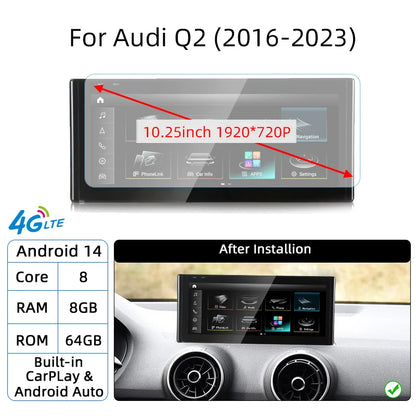 Android 14 Auto Radio CarPlay pour Audi A1 Q2 2010-2023 GPS voiture lecteur multimédia Navi stéréo DSP WIFI SIM BT IPS écran tactile