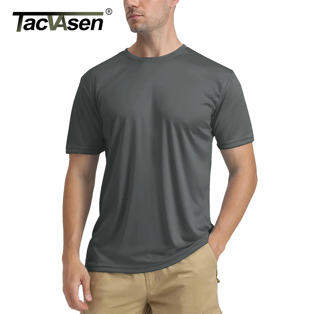 TACVASEN UPF 50 + UV chemise hommes col rond manches courtes basique été t-shirt style décontracté salle de sport Fitness course natation séchage rapide t-shirt hauts