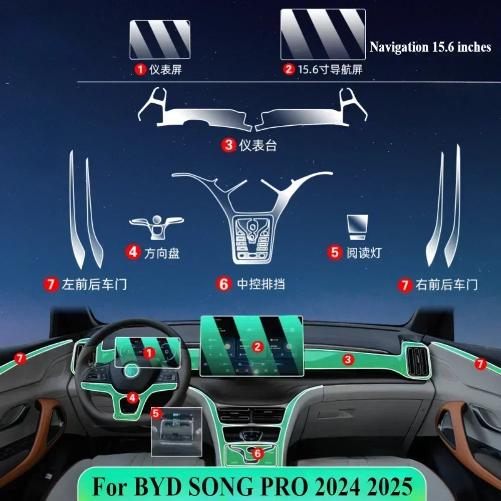 Film intérieur Transparent en TPU pour Console centrale de Navigation, autocollant de Protection PPF, accessoires pour BYD SONG PRO 2024 2025