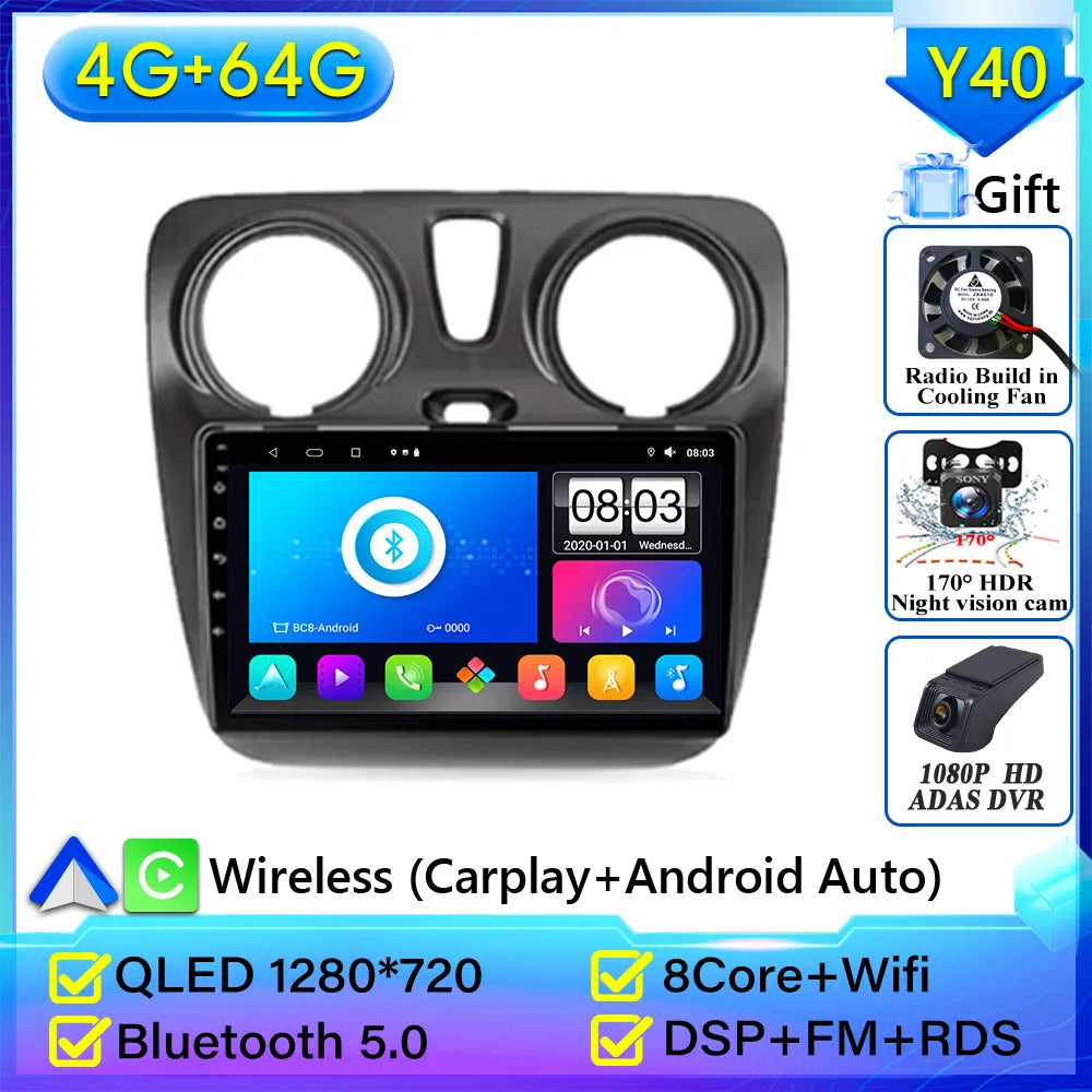 Pour Renault Dokker Lodgy Dacia 2012-2020 autoradio Android 15 Navigation GPS Android Auto Carplay Android Auto vidéo pas de 2din DVD