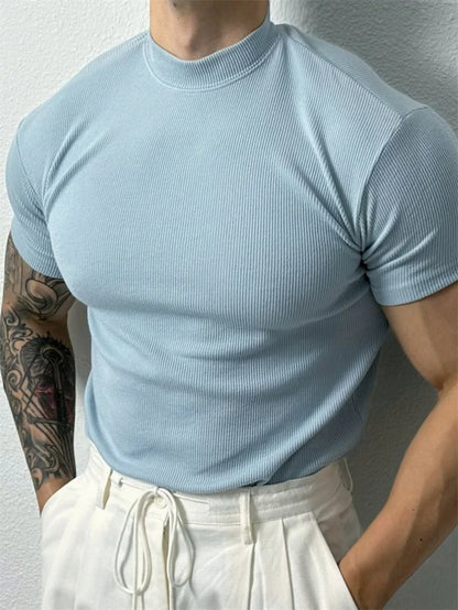 Printemps été mode hommes T-shirt petit col haut chemise à rayures à manches courtes haut de fitness loisirs sport T-shirt hommes vêtements de sport