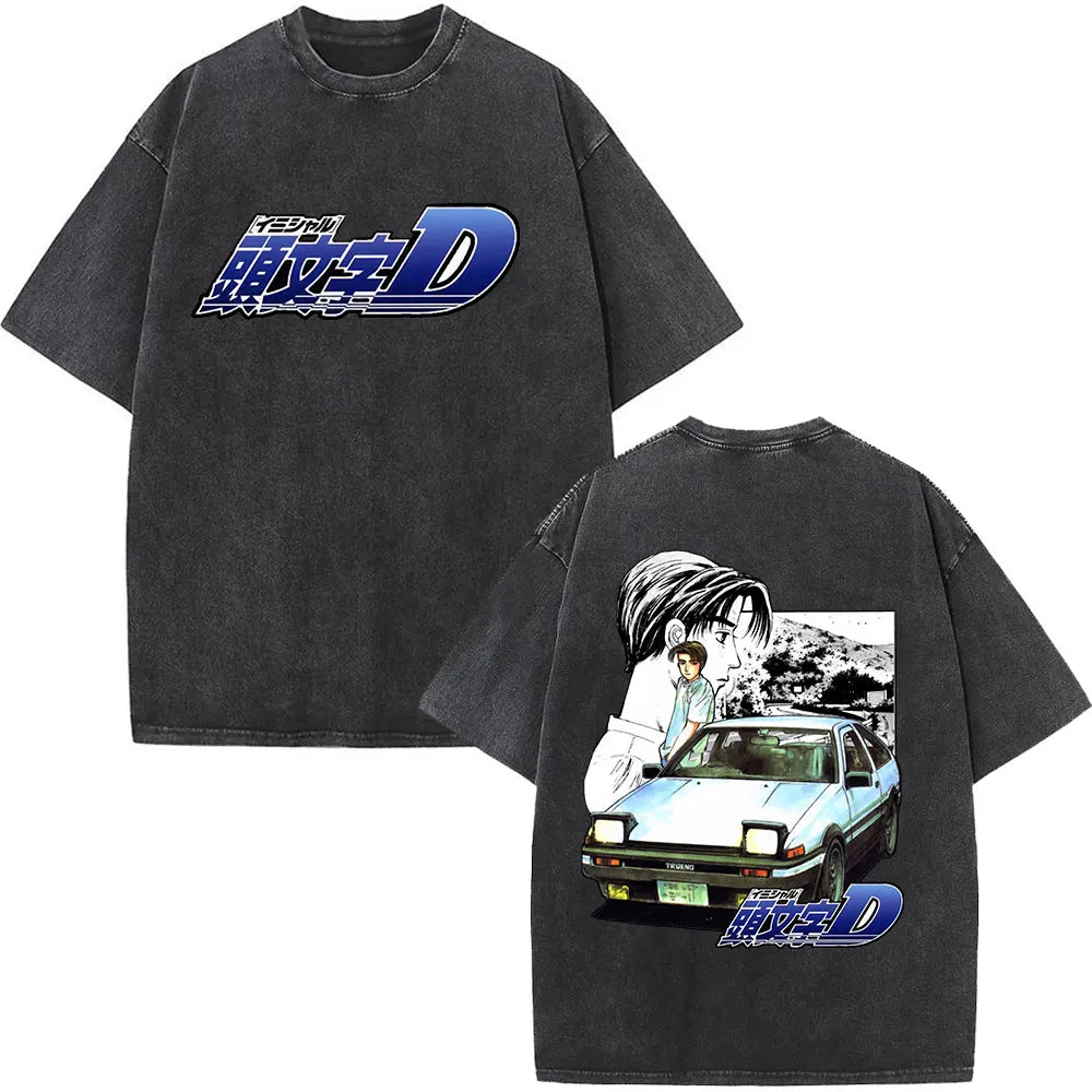 Anime Initial D Drift AE86 lavé Vintage imprimé T-shirt RX-7 R34 horizon GTR JDM T-shirts hommes Harajuku confortable surdimensionné T-shirts