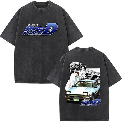 Anime Initial D Drift AE86 lavé Vintage imprimé T-shirt RX-7 R34 horizon GTR JDM T-shirts hommes Harajuku confortable surdimensionné T-shirts