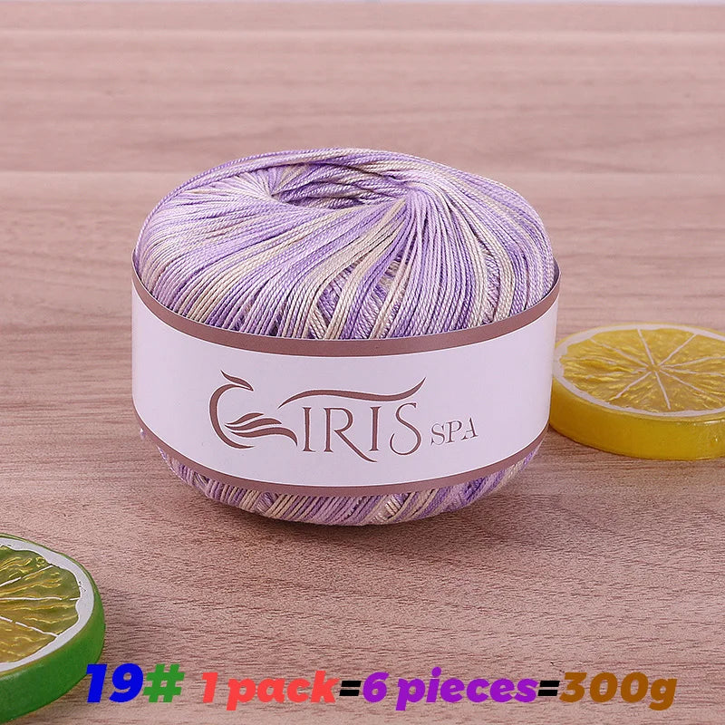 6 #   Fil de dentelle, fil de coton 100% pur coloré teint dégradé mercerisé, fil fin au crochet, tricot fait à la main, châle ajouré d'été, fil de tricot pour pull, 1 pièce = 6 pièces = 300 grammes