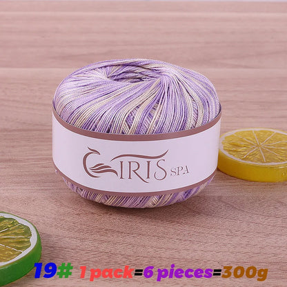 6 #   Fil de dentelle, fil de coton 100% pur coloré teint dégradé mercerisé, fil fin au crochet, tricot fait à la main, châle ajouré d'été, fil de tricot pour pull, 1 pièce = 6 pièces = 300 grammes