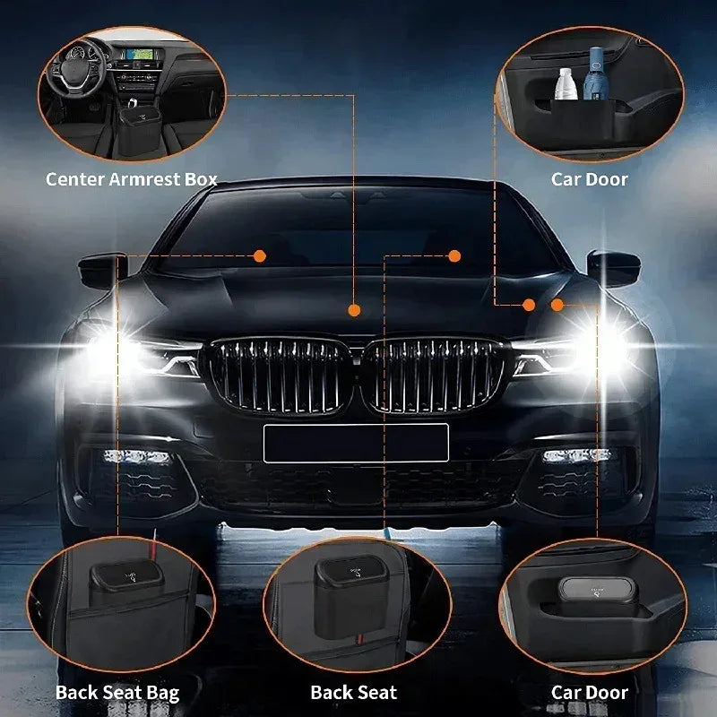 Mini poubelle de voiture anti-fuite avec couvercle, 1 pièce, petits accessoires de voiture comprenant 60 (300) sacs poubelles pour l'intérieur du véhicule