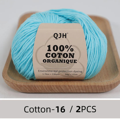 QJH Fil 100% coton biologique, fil pour tricoter, crochet et artisanat, paquet de 2 - 1,76 oz/136 mètres/1 pièce, léger, Dk