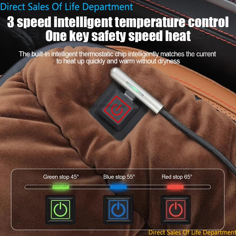 Coussin chauffant de voiture en graphène, coussin de siège en peluche d'hiver, coussin unique électrique USB chaud universel monté sur véhicule 12V, 1 pièce
