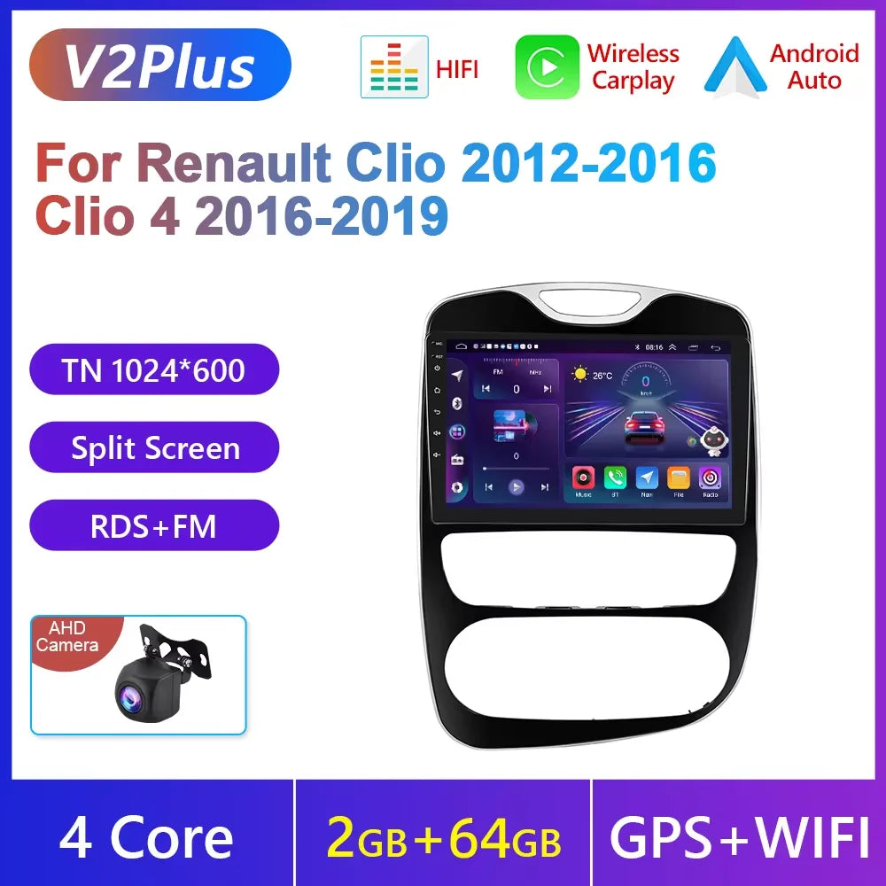 Podofo Android 4G WIFI lecteur multimédia de voiture pour Renault Clio 2012-2016 Clio 4 2016-2019 Carplay GPS écran tactile autoradio RDS