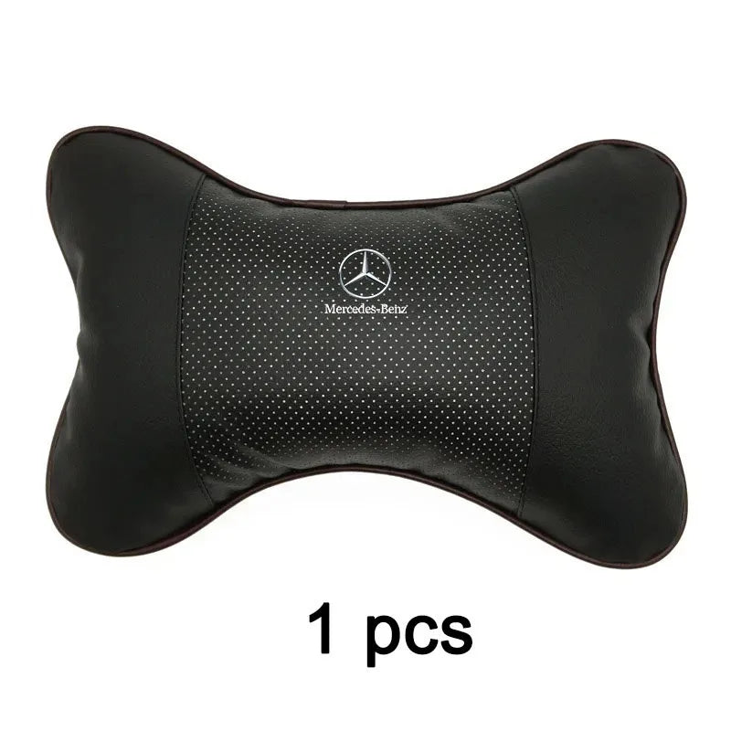مسند رأس جلدي للسيارة، مسامي ومثقب، إكسسوارات سيارة لمرسيدس-بنز CLA CES CLS SLK GLK CLK SLS CLG GLE GLC GLB