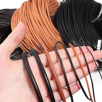 Cordons ronds en cuir de vache véritable, 2 à 5 mètres/lot, 1 à 5mm, pour la fabrication d'ornements, artisanat, vêtements, accessoires de charme