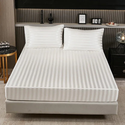 Satin-injFitted-طقم ملاءات سرير كوين، رمادي، ناعم، مبرد، جيب عميق، أطقم مفروشات، مخطط، سادة، غطاء مرتبة