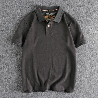 T-shirt rétro américain à manches courtes pour hommes, Polo à revers de couleur unie, à la mode, 100% coton, hauts d'affaires décontractés