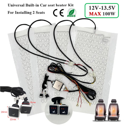 Kit de chauffage de siège de voiture intégré universel Max 100W, adapté aux 2 sièges avec coussinets chauffants en Fiber de carbone 12V, système de commutation de commande à 3 niveaux