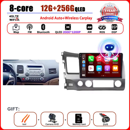 Android 15 Carplay autoradio pour Honda Civic 8 2005 - 2012 lecteur multimédia Navigation GPS 4G Audio No 2 Din 2 Din DVD
