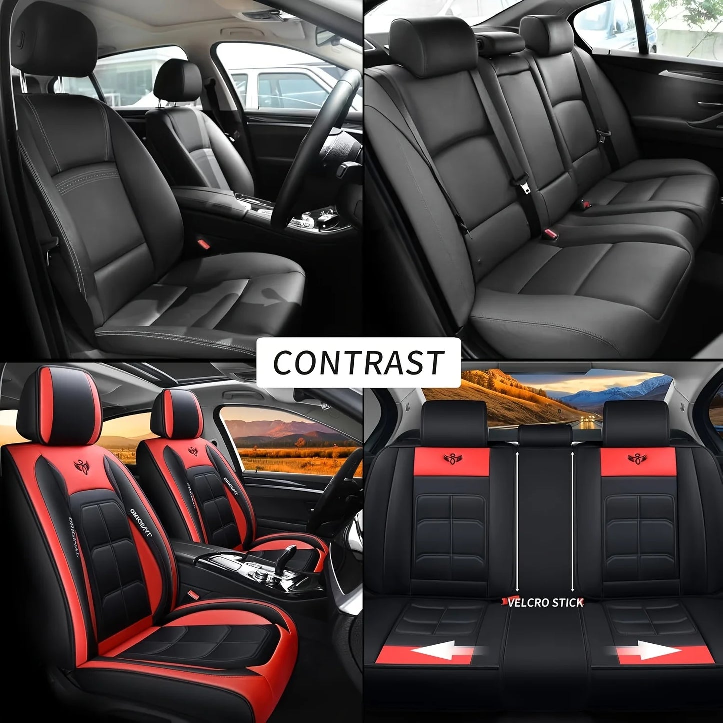 Housse de siège de voiture en cuir PU - Rouge, compatible avec les berlines et la plupart des voitures, SUV, camions, pick-up, design ergonomique avec airbags et côtés.