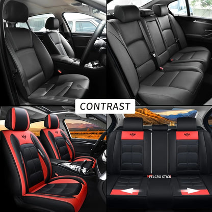 Housse de siège de voiture en cuir PU - Rouge, compatible avec les berlines et la plupart des voitures, SUV, camions, pick-up, design ergonomique avec airbags et côtés.
