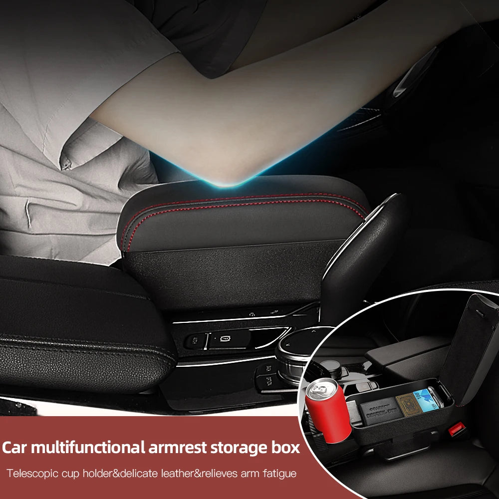 Boîte d'accoudoir de voiture avec porte-gobelet caché, organisateur de Console centrale de voiture multifonctionnel pour la plupart des modèles de voiture, sans perçage