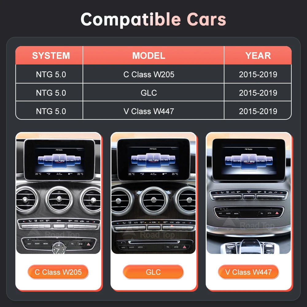 Écran multimédia Linux sans fil CarPlay Android Auto pour mercedes-benz W205 W176 GLC A C V classe W447 CLA GLA 2015-2018 NTG5.0