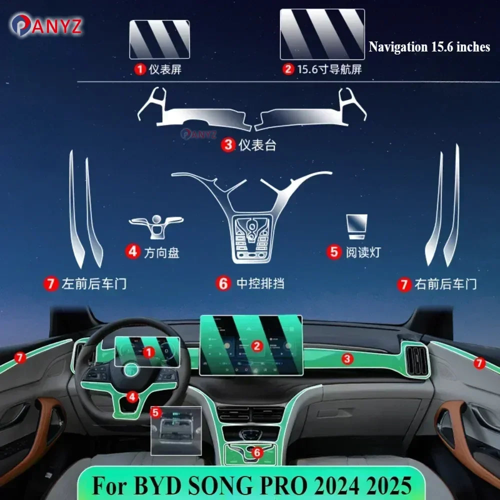 Film intérieur Transparent en TPU pour Console centrale de Navigation, autocollant de Protection PPF, accessoires pour BYD SONG PRO 2024 2025