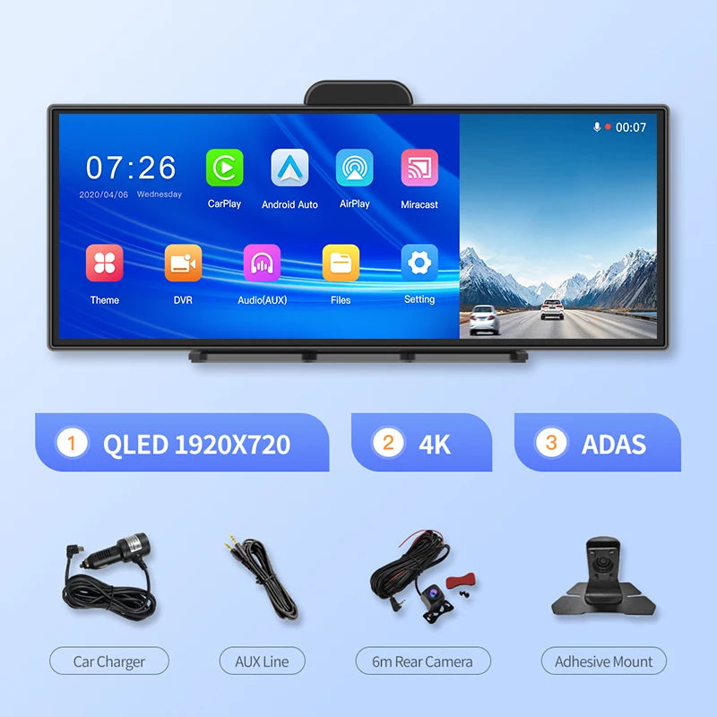 Imagebon amélioré 11,4′′ H70 Pro 4K ADAS Écran intégré pour voiture DVR sans fil CarPlay et Android Auto Vision nocturne GPS Caméra de tableau de bord