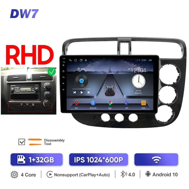 MAMSM-Autoradio pour Honda Civic 7, LHD, RHD, 2000-2006, Android 13, Limitation, Lecteur vidéo, GPS, 4G, Carplay, Auto Stereo, Head Unit