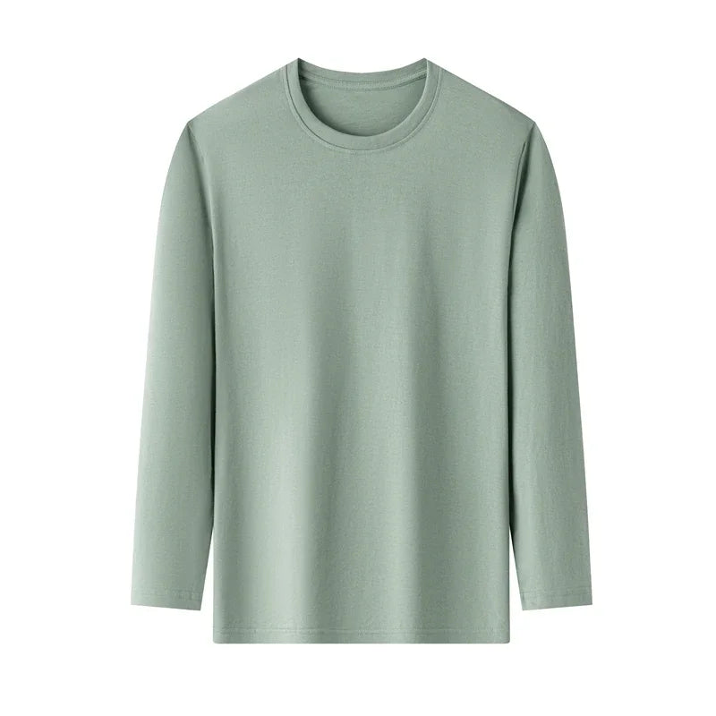 T-Shirt à manches longues et col rond pour hommes, couleur unie, en coton, confortable, respirant, haut décontracté, différentes couleurs, été