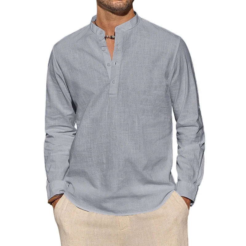 Henley – chemises en coton pour hommes, T-Shirts décontractés, légers, à manches longues, chemises de plage, vacances hawaïennes, nouvelle collection