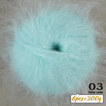 Fil de Mohair d'alpaga coloré à cheveux longs de 300 g, matériel de bricolage fait à la main, aiguilles à tricoter, pull pour femme, manteau, boule de fil de châle, 1 pièce = 6 pièces = 300 grammes