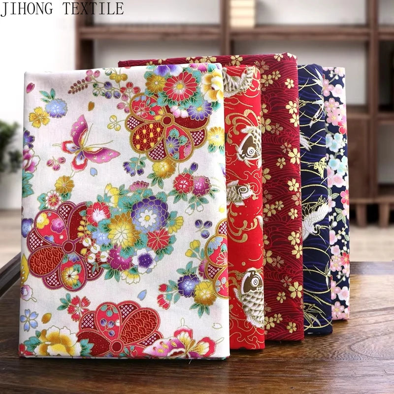 Tissu bronzé Kimono japonais 50x145cm, tissu en coton imprimé fleurs de cerisier Sushi, matériaux de bricolage, accessoires de Patchwork pour la couture