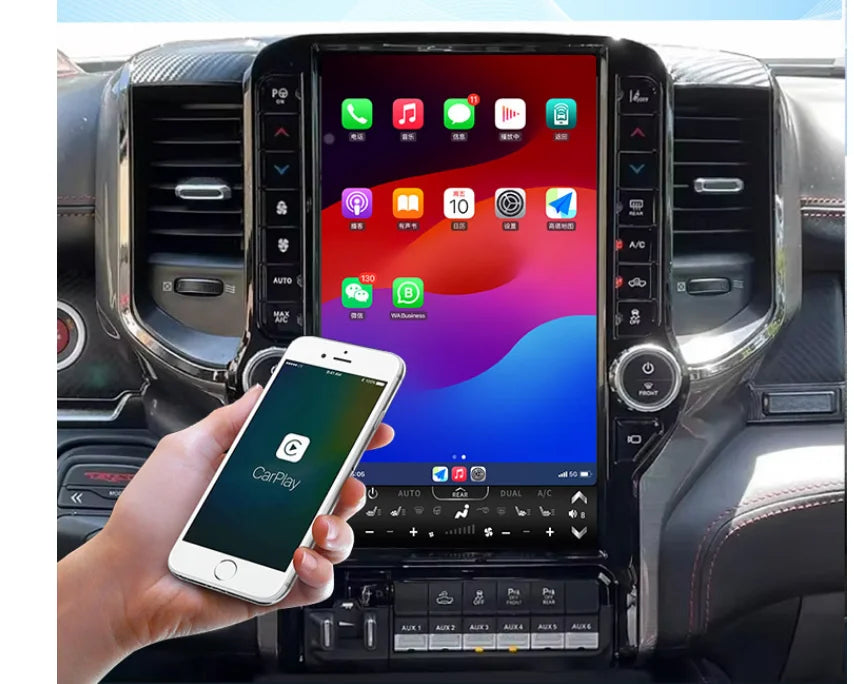 Lecteur Dvd de voiture de 13.6 pouces, Radio Android, écran tactile, Navigation Gps, Carplay pour Dodge Ram 2018 – 2023