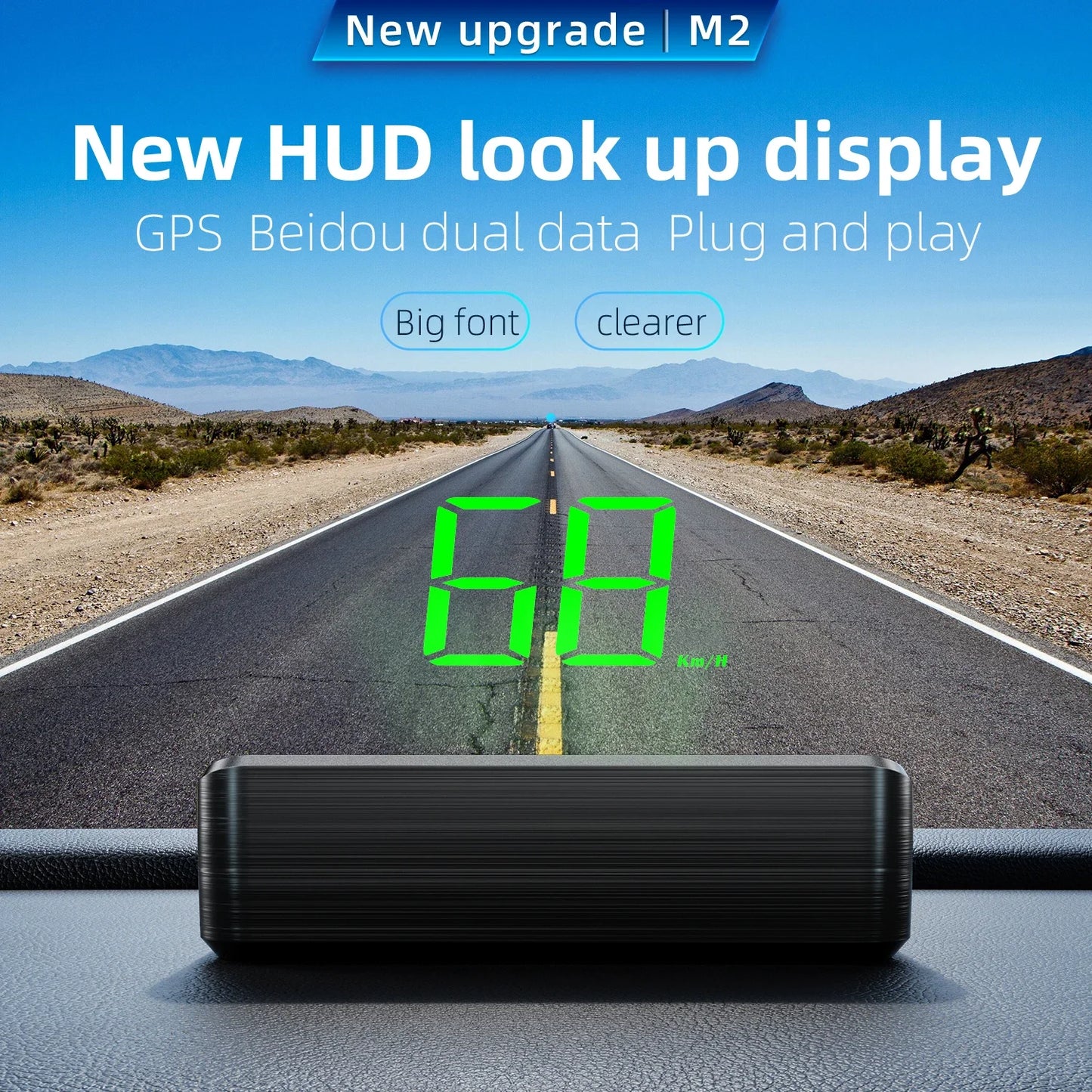 Projecteur de pare-brise M2 GPS HUD, affichage tête haute, Projection sur verre, compteur de vitesse de voiture automatique, accessoires électroniques Plug and Play