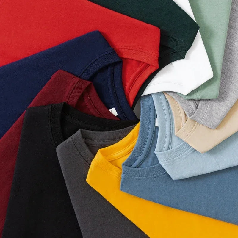 T-Shirt à manches longues et col rond pour hommes, couleur unie, en coton, confortable, respirant, haut décontracté, différentes couleurs, été