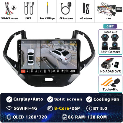 Android 15 Carplay Auto pour Ford Figo 2015 2016 2017 2018 autoradio 4G WIFI lecteur multimédia srereo Navigation vidéo 360 caméra