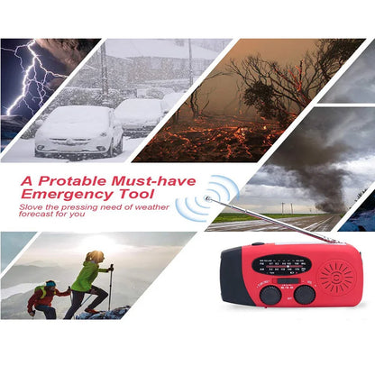 Lampe de Camping solaire alimentée par manivelle, avec Radio AM/FM, pour l'extérieur, chargeur USB, lampe de poche multifonctionnelle à Dynamo LED, 2000mAh