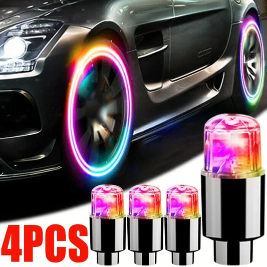 Moyeu de voiture lumière ambiante vélo LED pneus lumières universel voiture néon lampe Valve couvercle lumières pneu coloré clignotant ampoule décoration