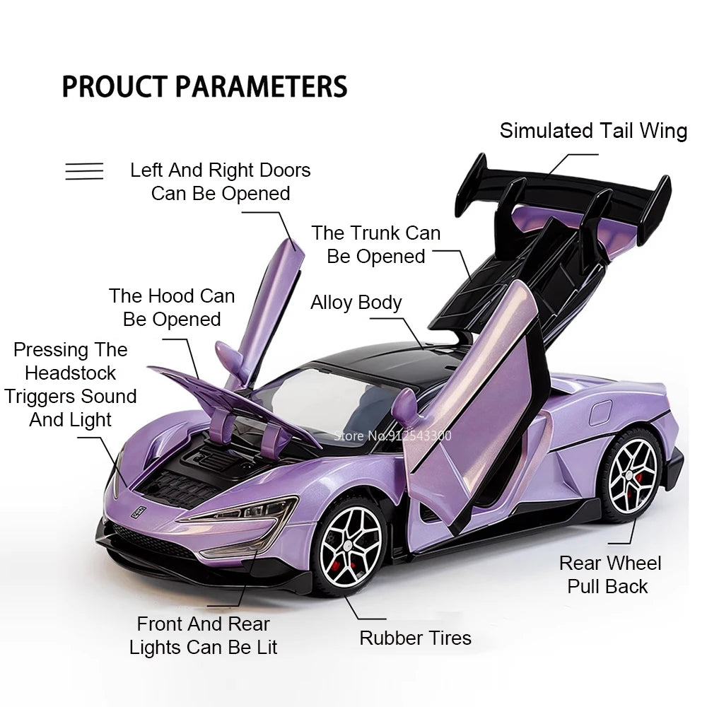 BYD – modèle de voiture de sport U9, échelle 1:32, porte à ciseaux, lumière musicale ouverte, modèles de supercar, cadeau de Collection