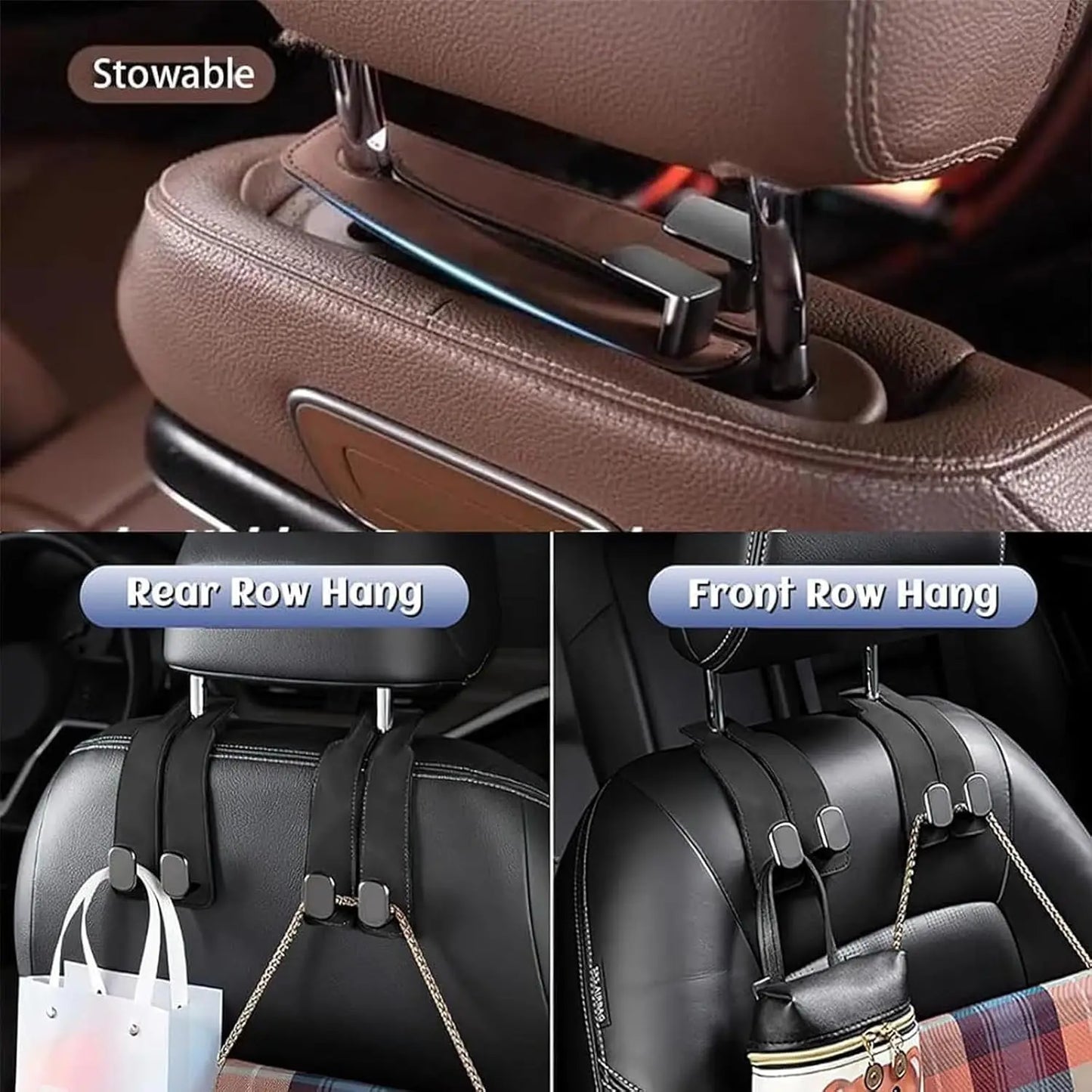 Crochet en cuir pour rangement intérieur de véhicule, 2 pièces, support de téléphone intérieur de voiture, appui-tête de véhicule, cintre de sac pour un rangement pratique de voyage