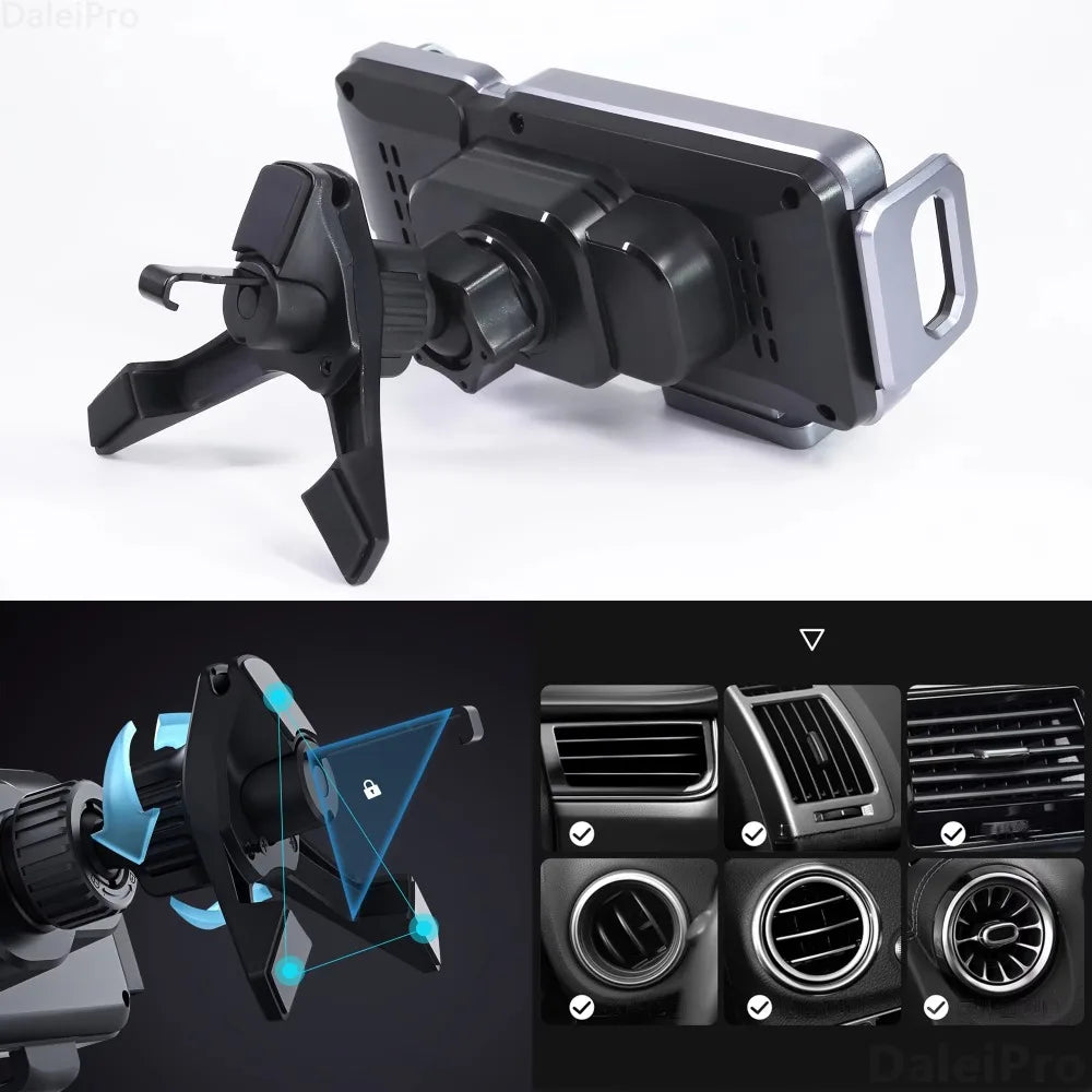 Support de téléphone de voiture pliable à double bobine universel, chargeur sans fil, charge rapide, support pour Samsung, iPhone, Xiaomi, accessoires automobiles