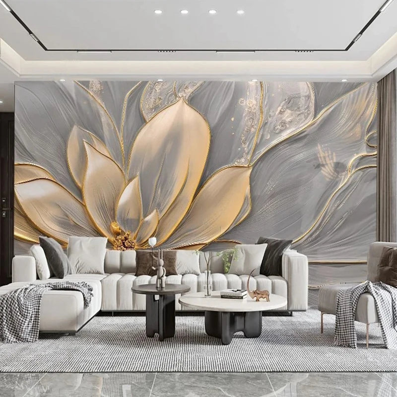 Papier peint photo personnalisé de grande taille, fleurs en relief 3D, papier peint mural, salon, toile de fond de canapé, peinture d'art moderne, décoration d'intérieur