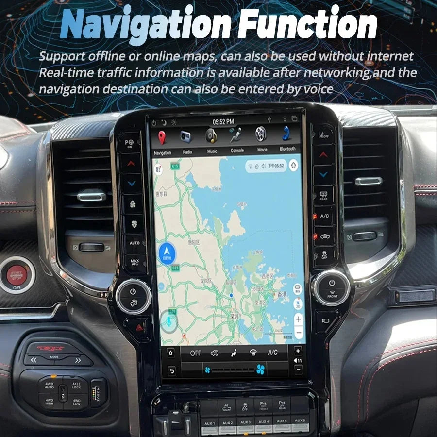 Écran IPS Android pour Dodge RAM 13.6 1500-2019, Limitation Radio, Lecteur Vidéo Stéréo, Navigation GPS, Unité Principale, Carplay, 2023