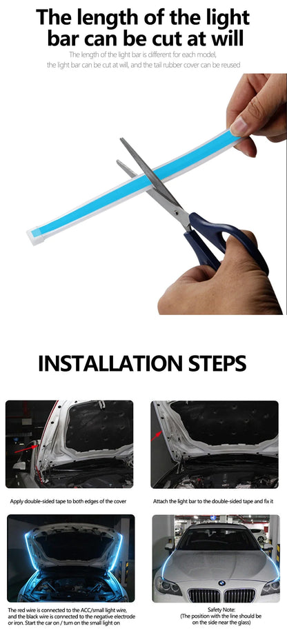 Feux diurnes à LED pour capot de voiture, démarrage par balayage, lumières décoratives, guide de capot moteur automatique DRL, lampe d'ambiance décorative, 12V, 150cm