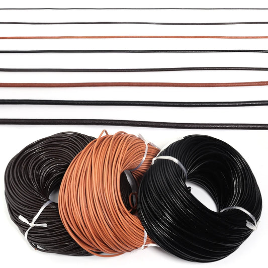 Cordons ronds en cuir de vache véritable, 2 à 5 mètres/lot, 1 à 5mm, pour la fabrication d'ornements, artisanat, vêtements, accessoires de charme