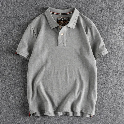 T-shirt rétro américain à manches courtes pour hommes, Polo à revers de couleur unie, à la mode, 100% coton, hauts d'affaires décontractés