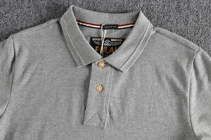 T-shirt rétro américain à manches courtes pour hommes, Polo à revers de couleur unie, à la mode, 100% coton, hauts d'affaires décontractés