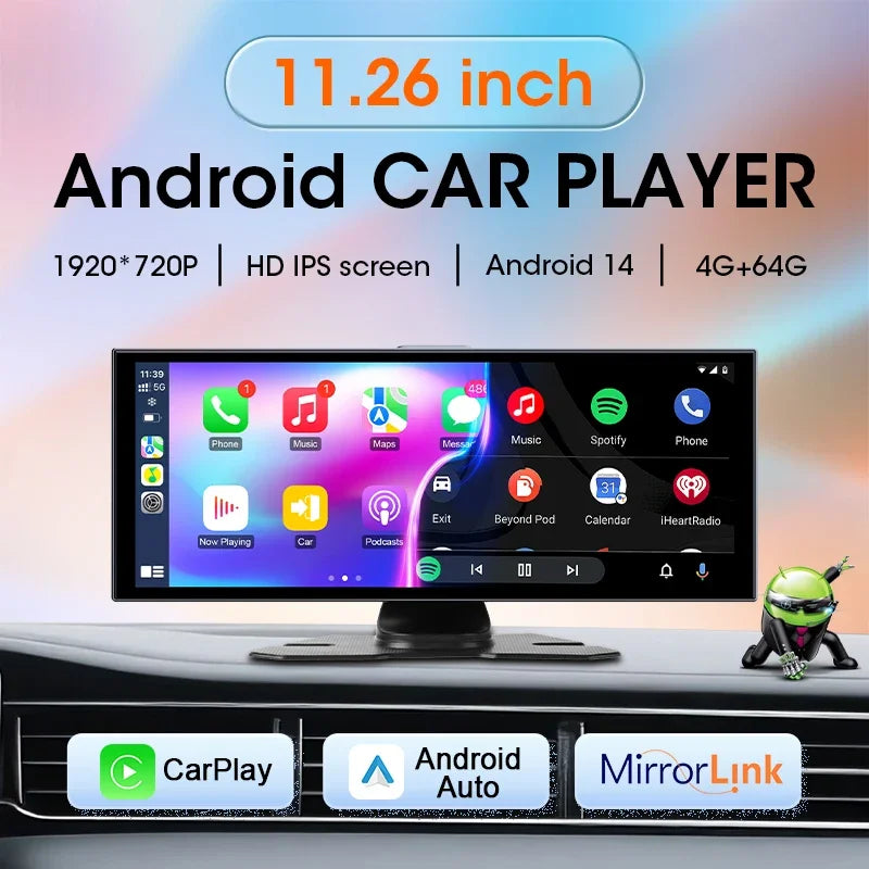 Develuck 11.26 "Android 14 voiture DVR 4G + 64G caméra enregistreur 1080P Dashcam Carplay Android Auto pour Youtube Netflix Assistant vocal