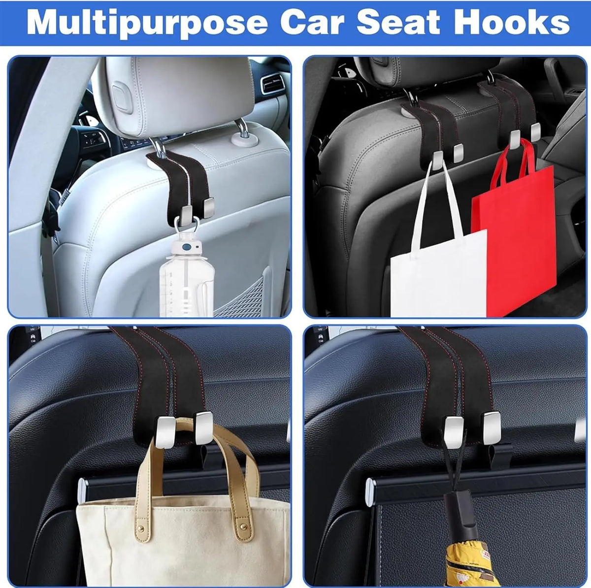 Crochet en cuir pour rangement intérieur de véhicule, 2 pièces, support de téléphone intérieur de voiture, appui-tête de véhicule, cintre de sac pour un rangement pratique de voyage